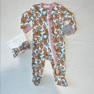 Milkberry Baby Girl Bamboo Ruffle Footie Poppies 0-3 3-6 6-9 months